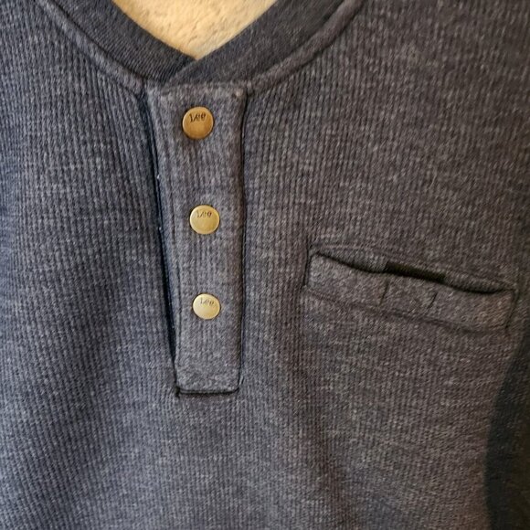 Lee Premium Henley Sweater Men's Size XL Blue Sherpa Lined Button Front Pocket - Picture 10 of 11